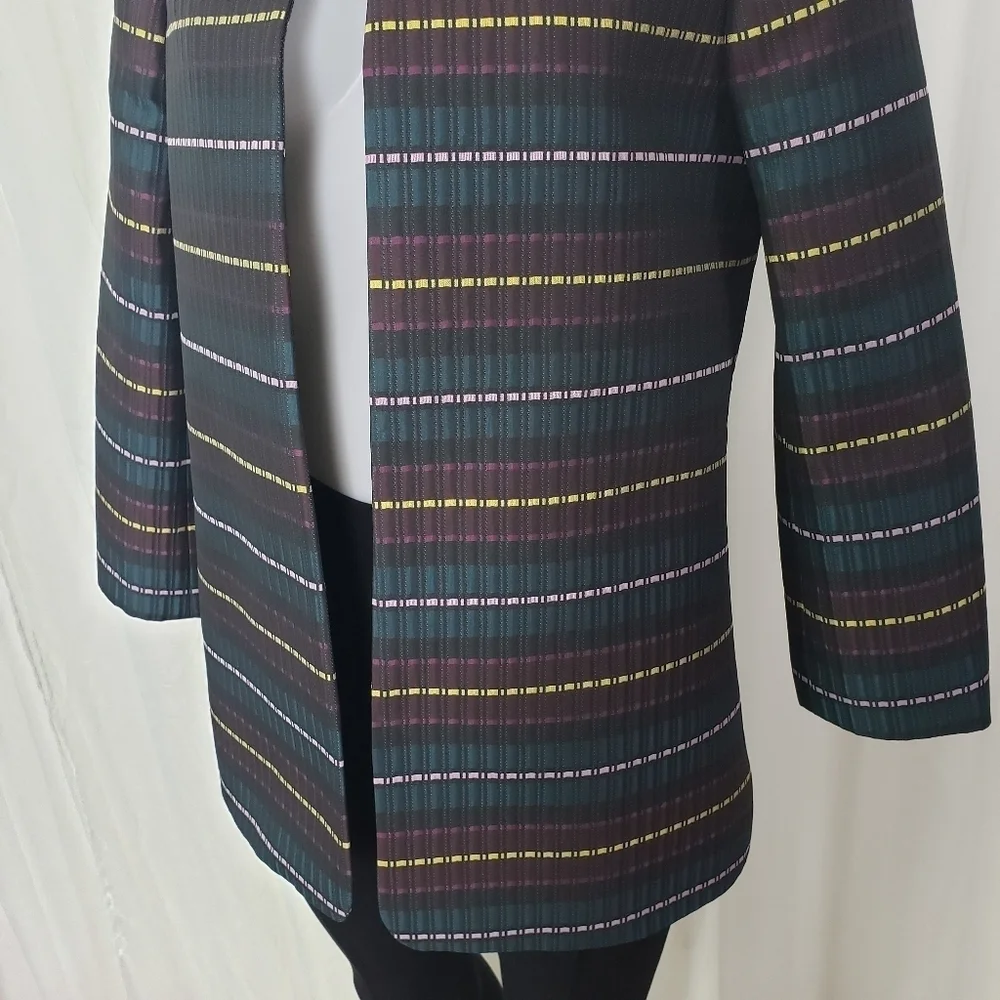Ann Taylor Factory open front jacket blazer multicolor stripe size medium